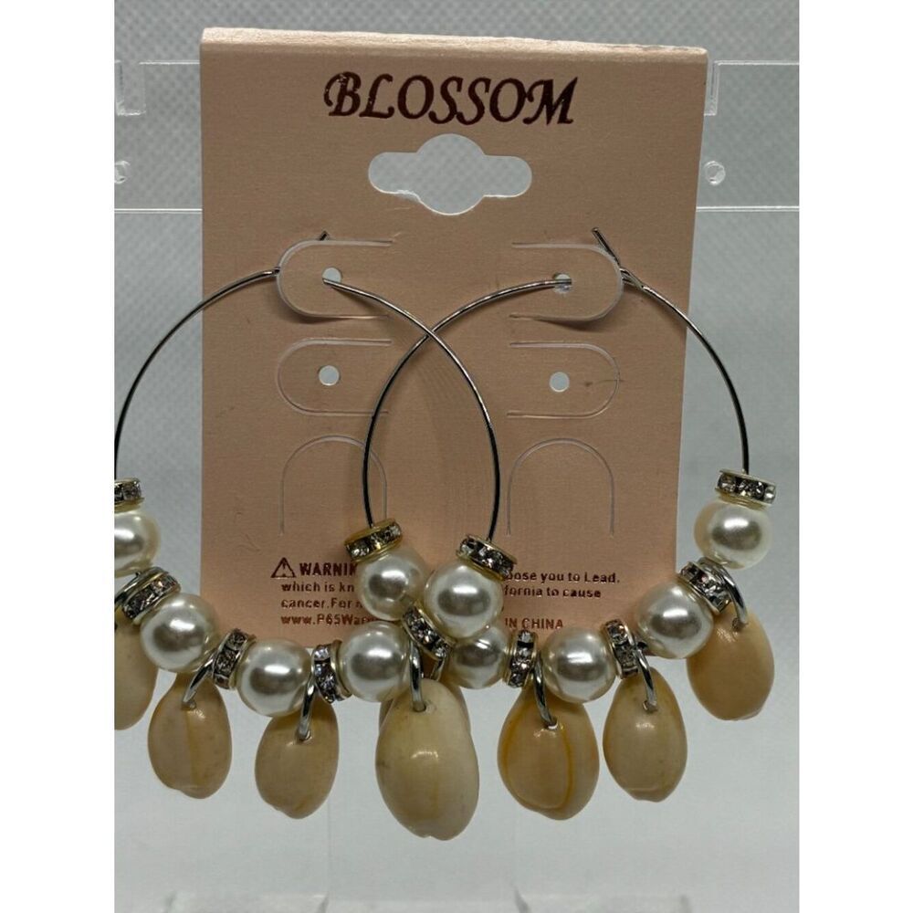 3For$20 Blossom Gold Hoop Cowrie Shell Pearl Beaded Boho Earrings Trendy